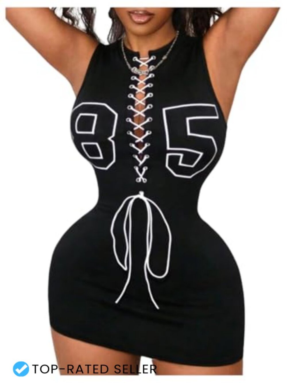 Women's Y2k Lace Up Bodycon Mini Dress Number Graphic Sleeveless